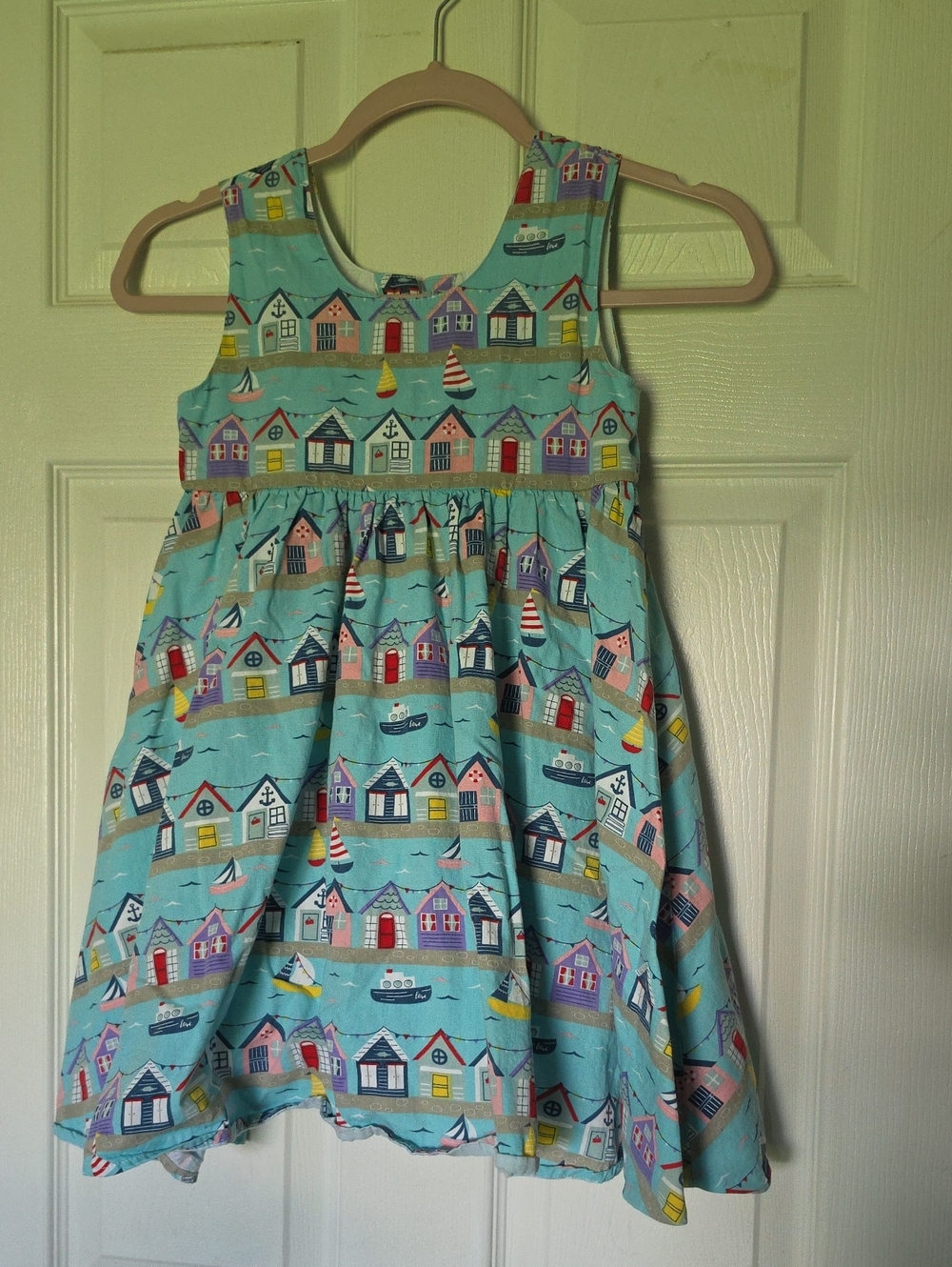 Little Miss Marmalade Girls' Aqua Beach Hut Print Dress Size 8